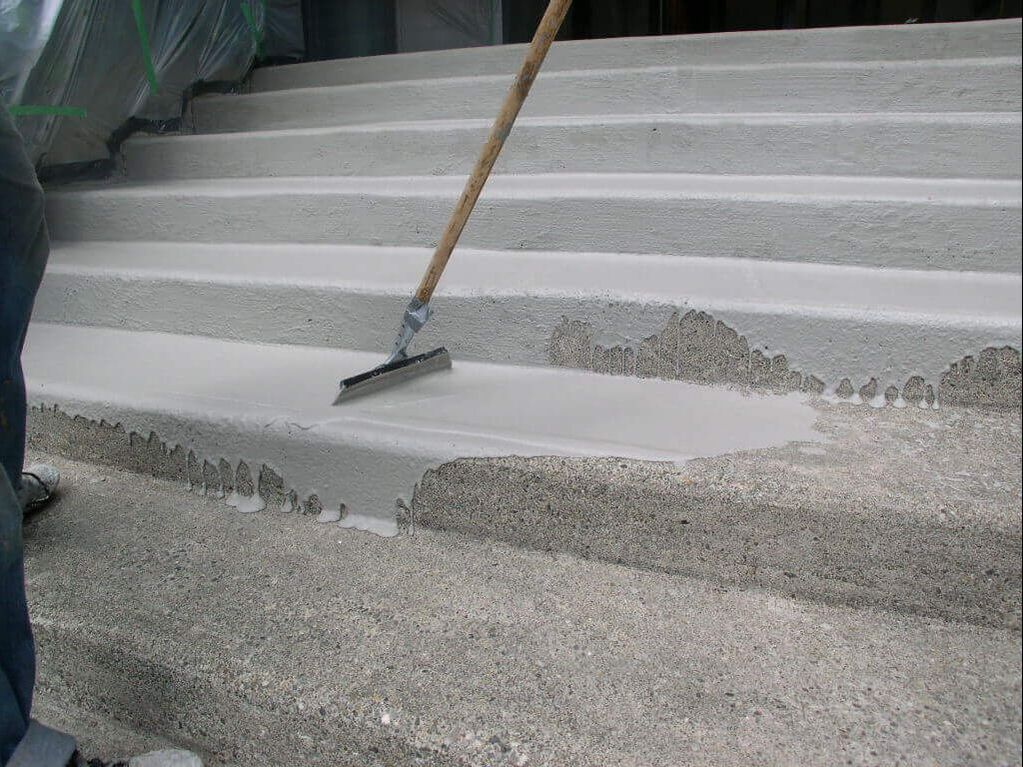 Repairing concrete steps with an extra coating